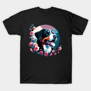 Joyful Entlebucher Mountain Dog with Spring Cherry Blossoms T-Shirt